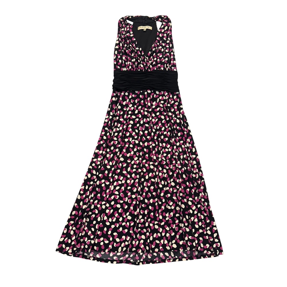 Evan-Picone Womens Pink Black Abstract Pebble Print Empire Waist Midi Dress 6